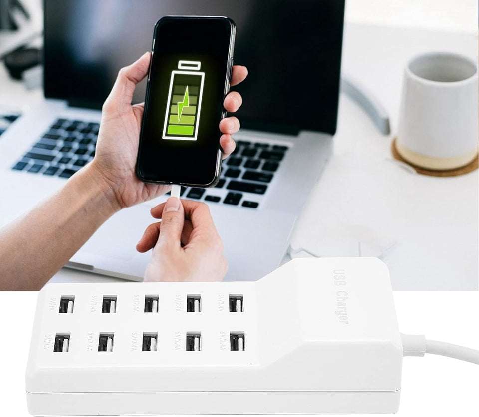Estación de Carga Inteligente de 10 Puertos USB | Potencia y Organización en un Solo Lugar