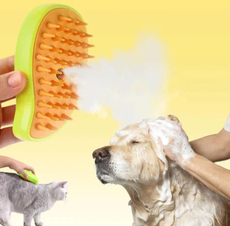 Cepillo de Vapor 3 en 1 para Gatos y Perros | Cepilla, Limpia y Relaja